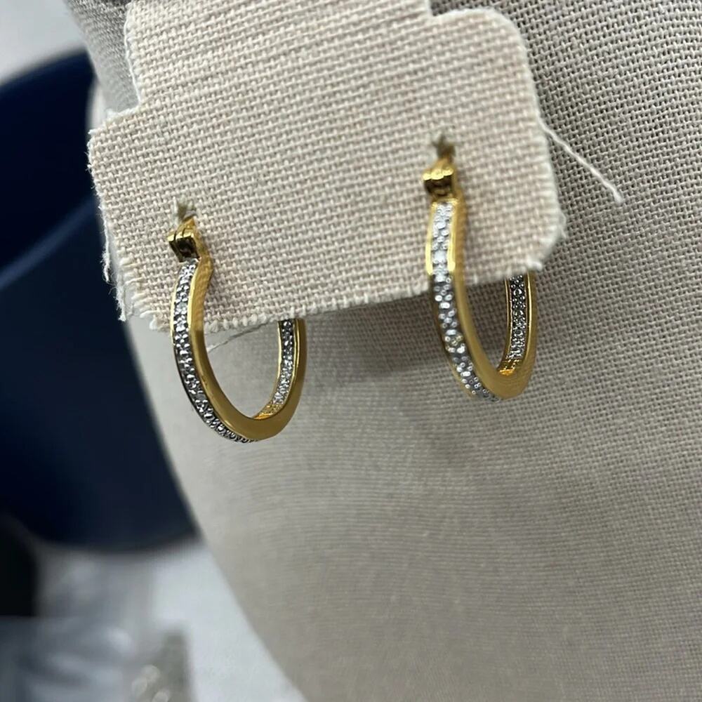 Vintage 925 Sterling Silver Gold Overlay Hoop Earrings - Picture 2 of 14